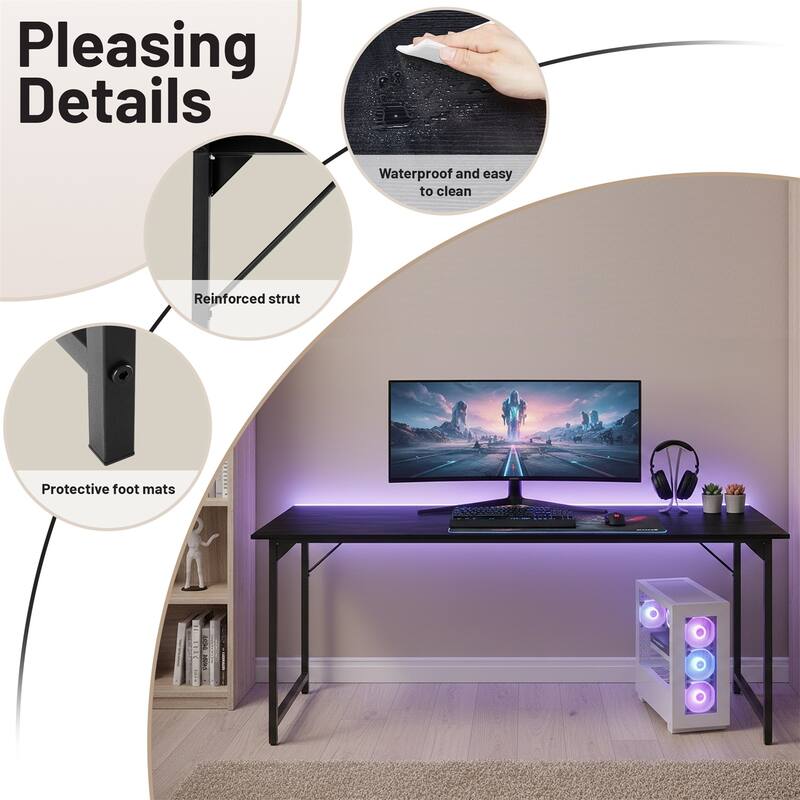 Computer Desk, 40-63 Inch Home Office Desk, Gaming Writing Work from Home Study Desk, Large Legroom, Sturdy Metal Frame