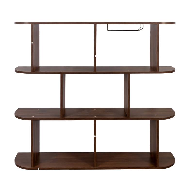 Roomfitters Wall-Mounted Wine Rack with Glass Holder, 3-Tier Wooden Bottle Storage Shelf for Home Bar or Dining Room