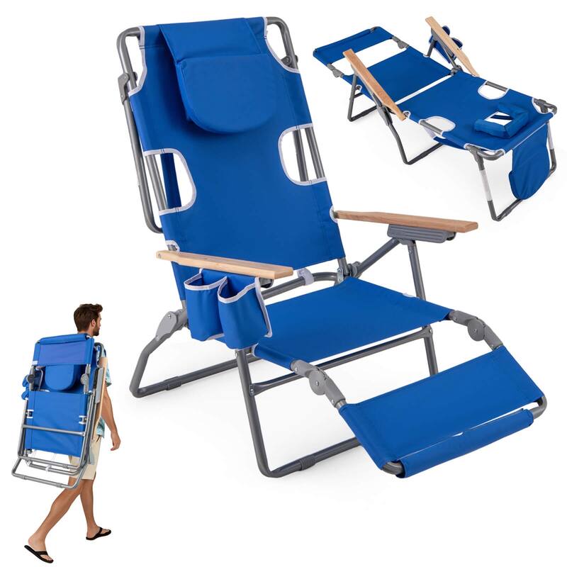 Costway 1/2 PCS 3-IN-1 Foldable Beach Chair with Face Hole, Footrest,
