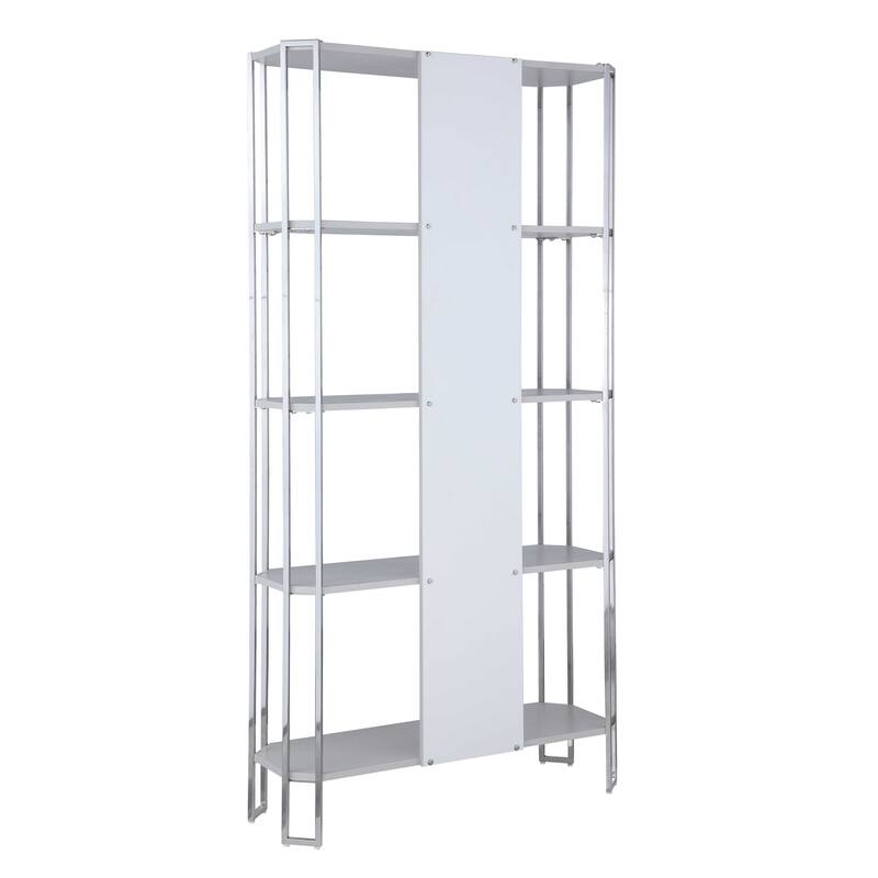 Somette Contemporary Gray Bookshelf with Polished Steel Frame