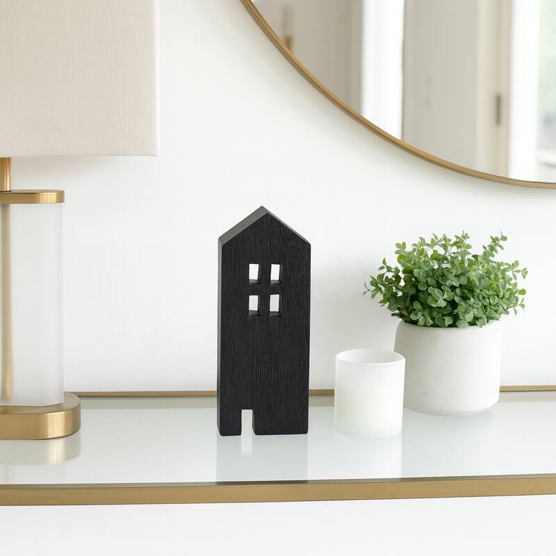 Modern Mango Wood House-Shaped Decorative Object Sculptural Figurine