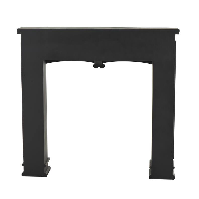 Black Wooden Freestanding Scroll Decorative Fireplace Mantle with Floral Accents - 9"W x 45"L x 43"H