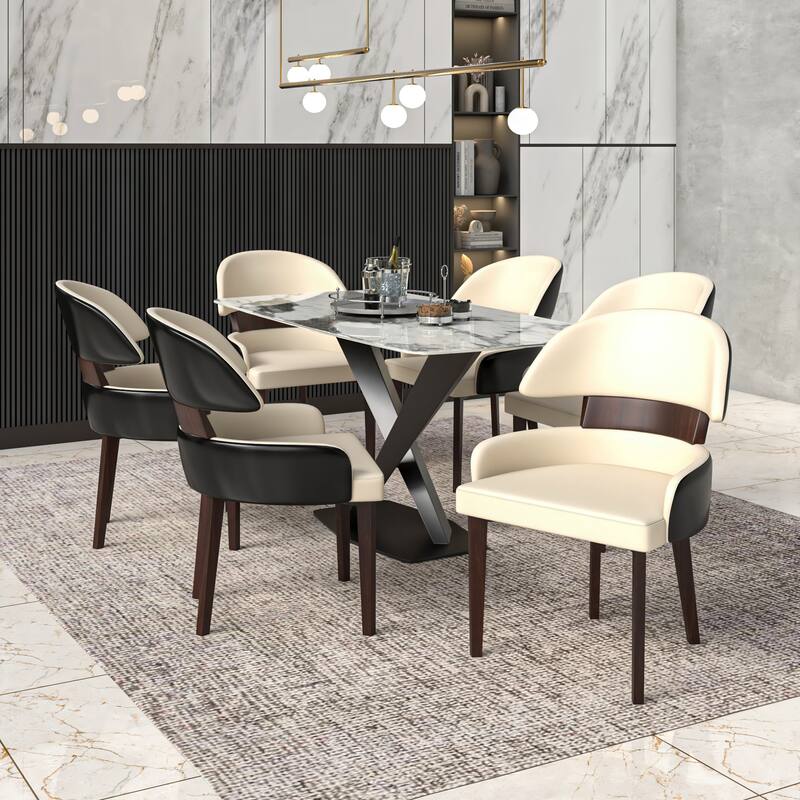 Leather Dining Chair with a Curved Back in Rubberwood Ethos Series by LeisureMod