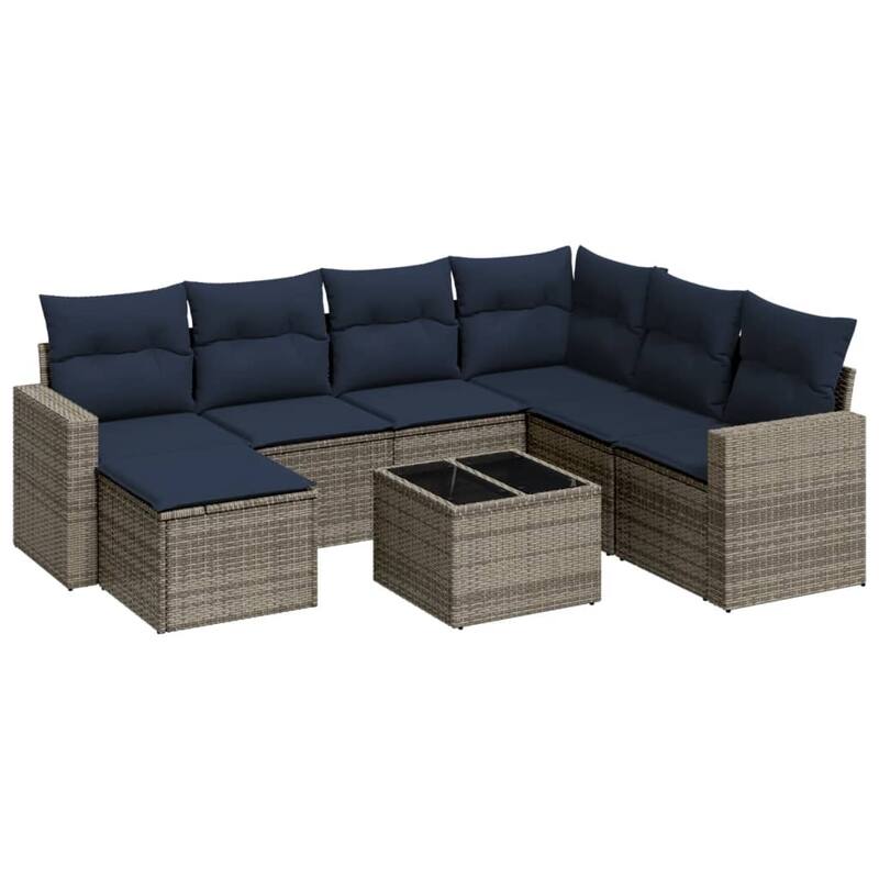 vidaXL Patio Sofa Set with Cushions Outdoor Conversation Furniture Poly Rattan - 25.8" x 24.4" x 27.2"