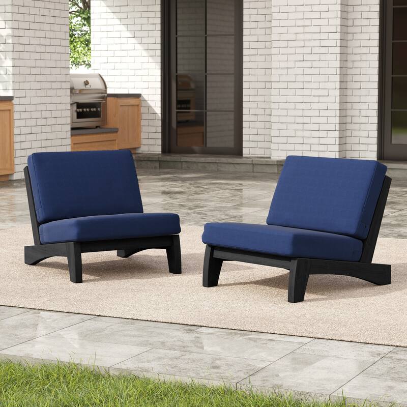Outdoor Patio Furniture Acacia Wood Club Chair Set with All-Weather Cushions - 2 Set Club Chairs - Navy