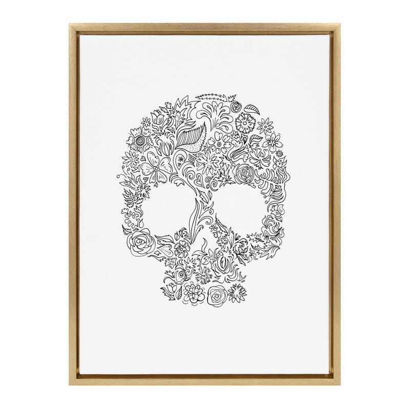 Kate and Laurel Sylvie Skull Print Framed Canvas by Viola Kreczmer