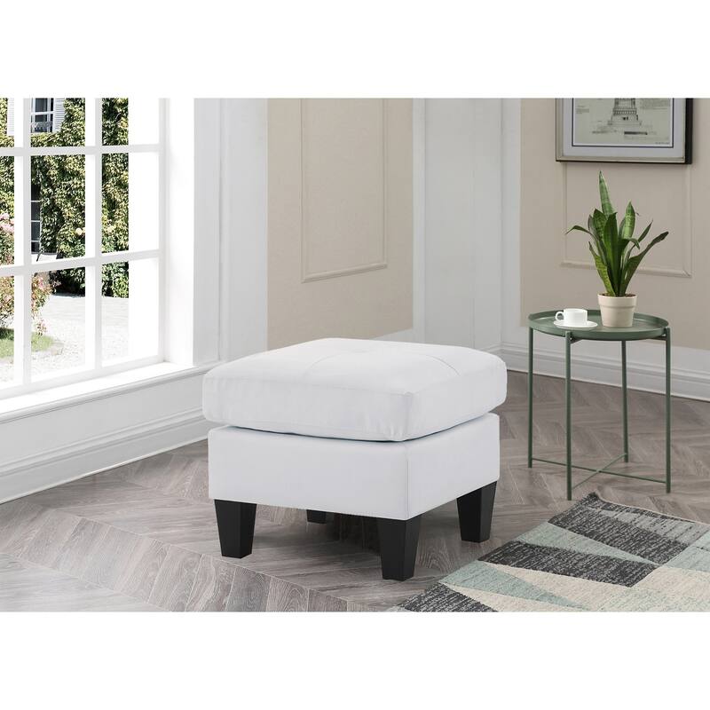 Upholstered Tufted Faux Leather Ottoman - 23" - White