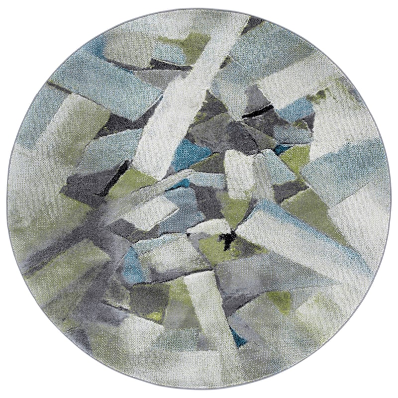SAFAVIEH Porcello Odyle Mid-Century Modern Abstract Rug - 6'7" Round - Green/Grey