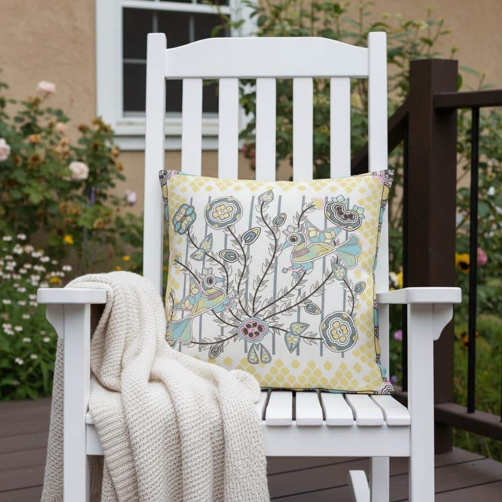 HomeRoots 20" x 20" Gray and White Peacock Blown Seam Floral Indoor Outdoor Throw Pillow - 20.00' X '5.00' X '20.00