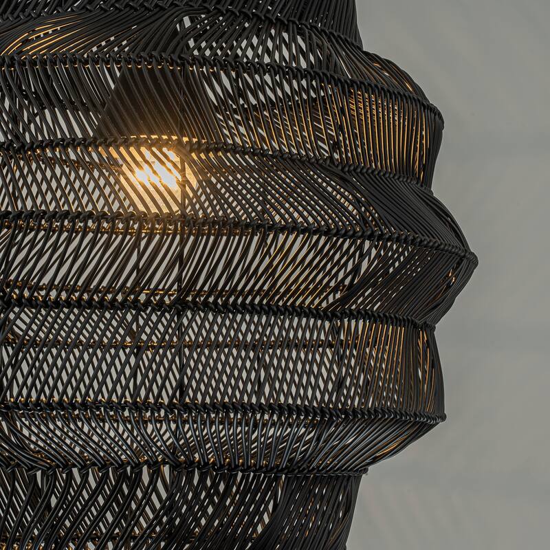 Cana 1-Light Wicker Outdoor Pendant, Coastal Boho Tiered Drum - Handwoven