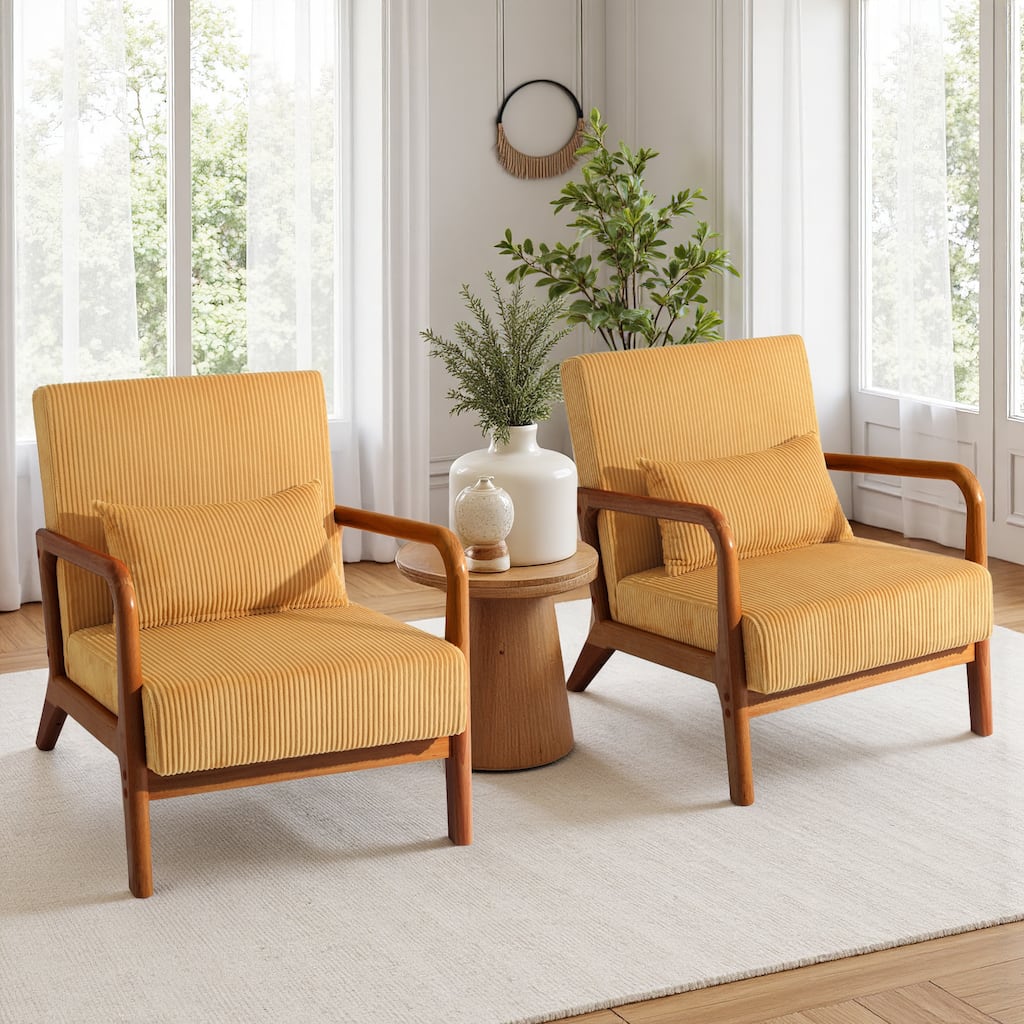 Uixe Mid Century Solid Wood Upholstered Corduroy Accent Chair