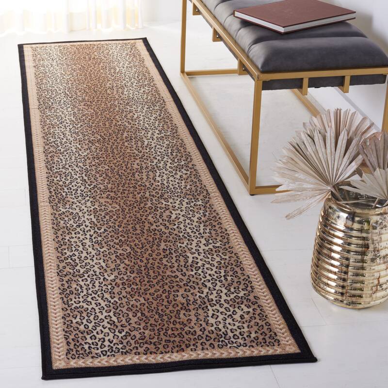 SAFAVIEH Journey Machine Washable Slip Resistant Katrina Leopard Rug - 2' 2" x 9' - Beige/Black