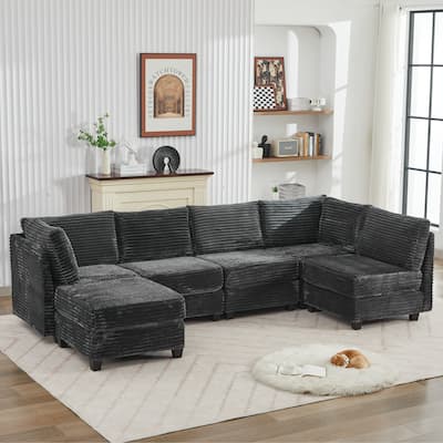 Corduroy Sectional Couch with Storage, U Shaped Sectional Sofa with Ottoman, Modular Sectional Couches 