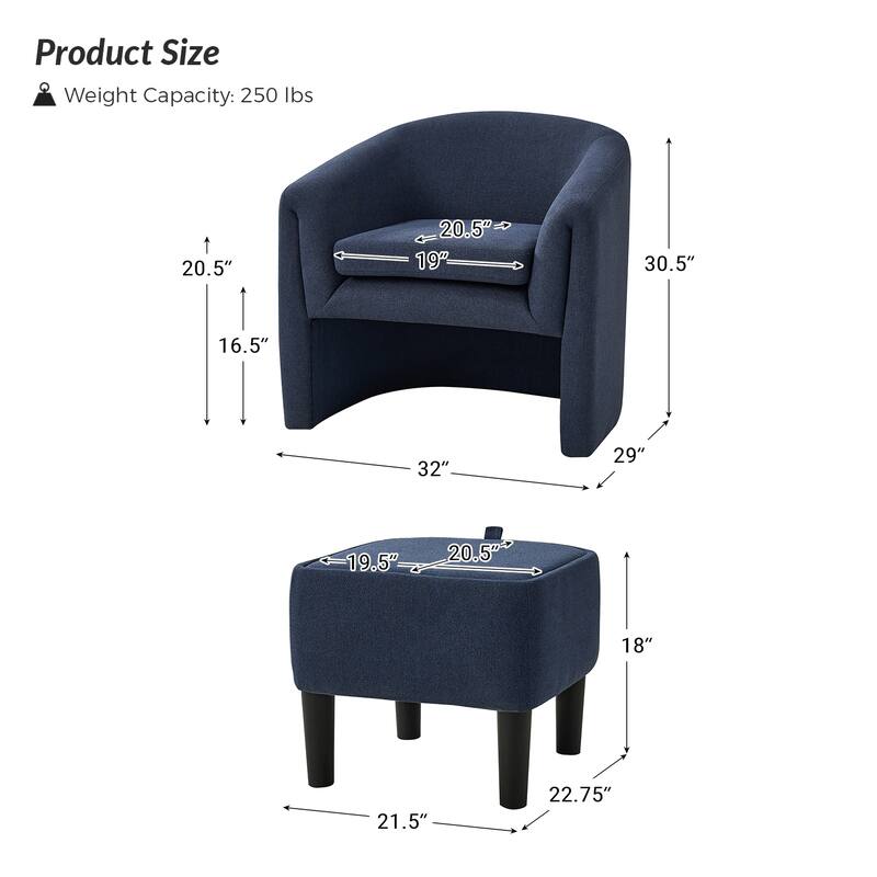 Arturo Modern Upholstered Armchair with Storable Removable Leg Ottoman Set of 2 by HULALA HOME