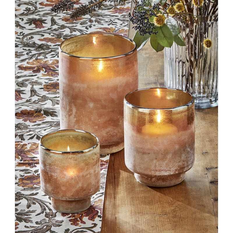 Moda Art Glass Hurricane - Small Decorative Vase & Candle Holder, Brown Glass, 5.5" H x 4" Dia, Summer Decor