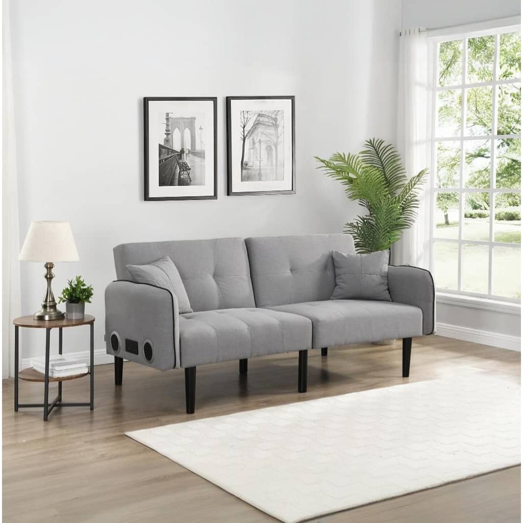 Folding Ottoman Sofa Bed with Stereo, Gray, MDF Material