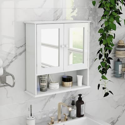 Bathroom Wall Cabinet with Doule Mirror Doors and Shelvs