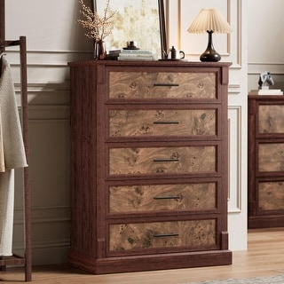 Farmhouse 5 Drawer Tall Dresser with Metal Handles, Rustic Wooden Chest ...