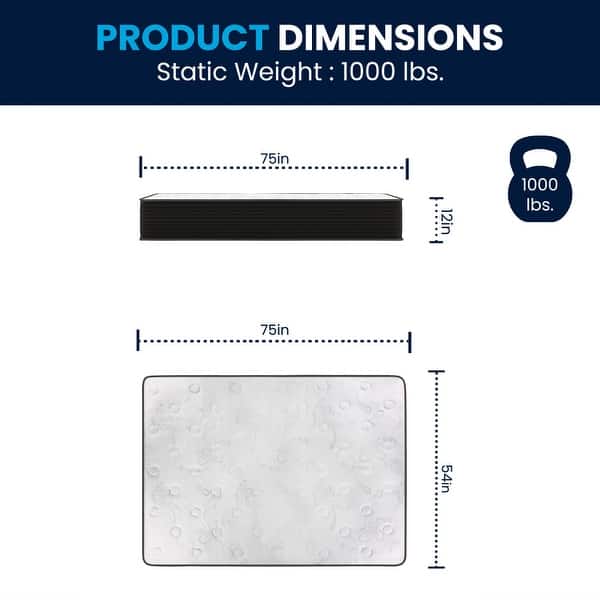dimension image slide 1 of 4, 12" Hybrid Pocket Spring Mattress, Mattress in a Box - Cooling Mattress