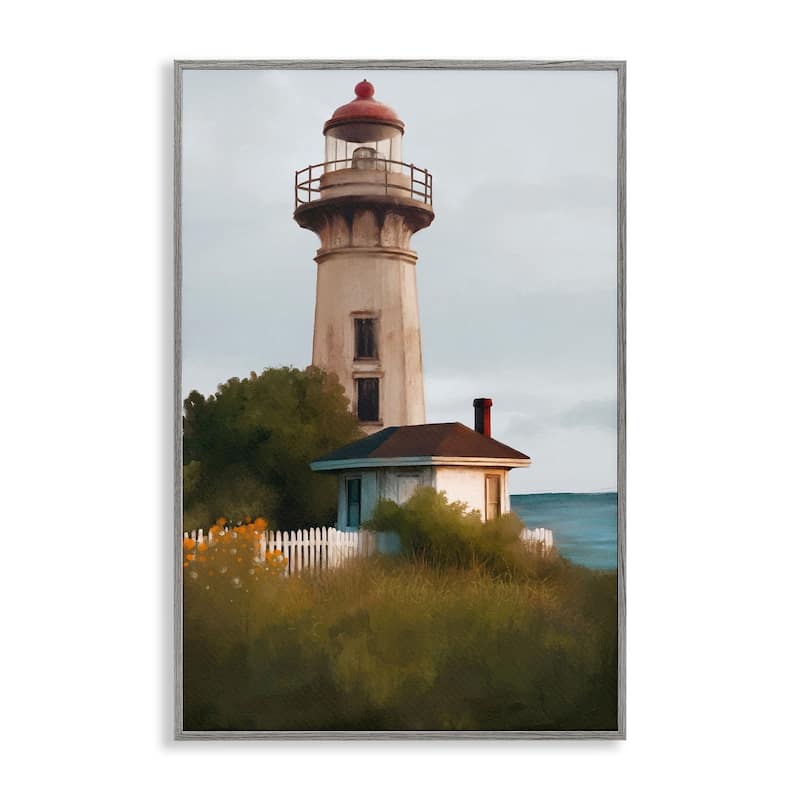 Stupell Scenic Summer Lighthouse View Framed Giclee Art Design By Elizabeth Medley - 16 x 24 - Grey