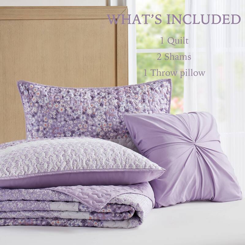 Madison Park Evian 4 Piece Seersucker Quilt Set with Throw Pillow