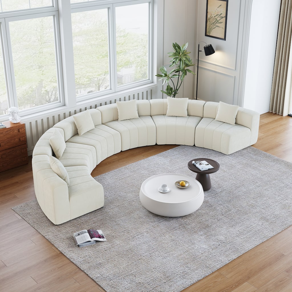 Roomfitters Large Curved Sectional Sofa, Semicircle Modular Fabric Couch with 5 Accent Pillows for Luxury Living Room