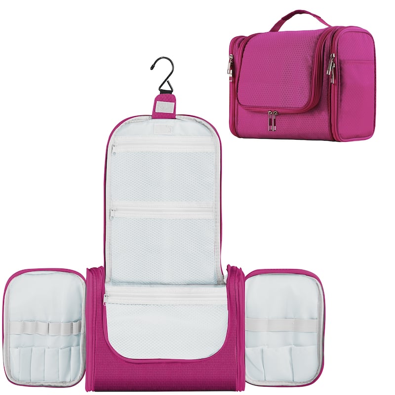 Large Hanging Toiletry Bag for Travel & Daily Use, Water-Resistant Dopp Kit for Makeup, Shaving, Toiletries - Fushcia