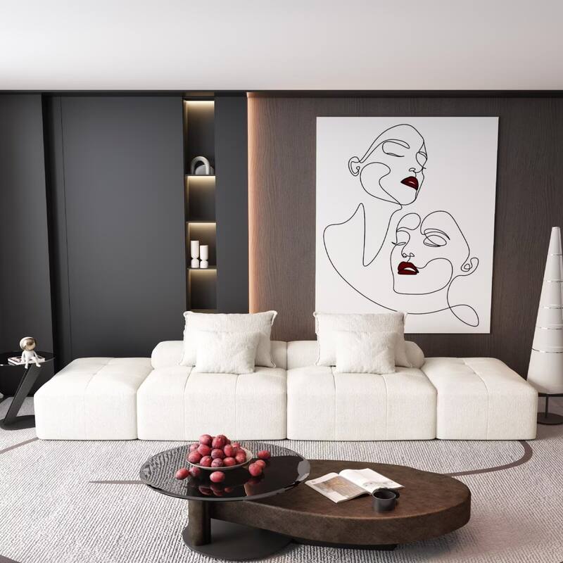 Oversized Modular Sectional Sofa,Sparkling Chenille Fabric,DIY Sofa - 2-Ottoman+2-Seater - Beige