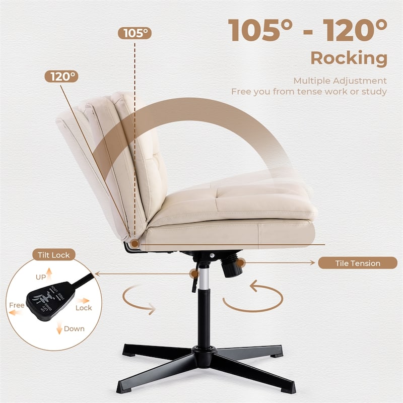 Armless Swivel Leather Home Office Desk Chair,No Wheels