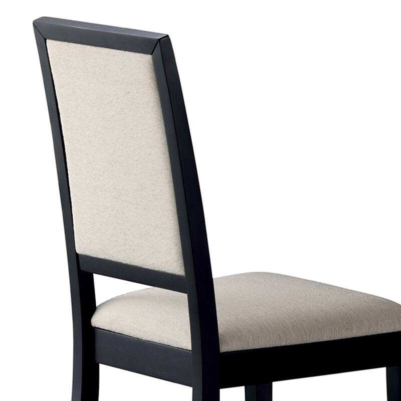 Wooden Dining Side Chair With Cream Upholstered seat And Back, Black, Set of 2