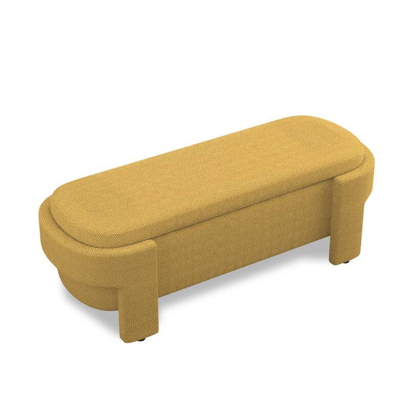 Oval Storage Bench Linen Upholstered Entryway Bench Ottoman Bench