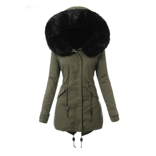 faux fur hooded long warm thicken women's winter overcoat