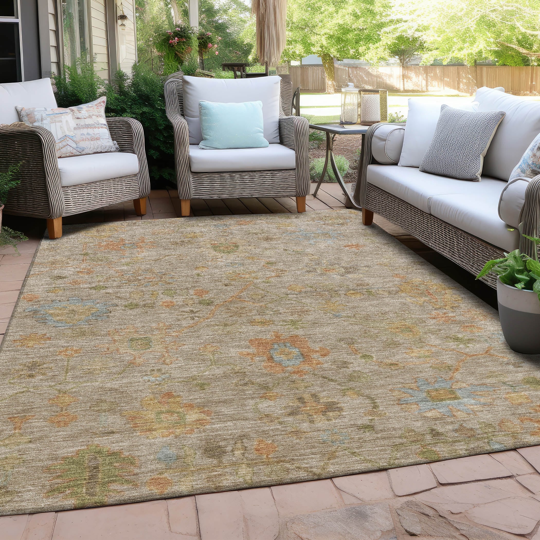 Machine Washable Indoor/Outdoor Traditional Tatis Chantille Rug