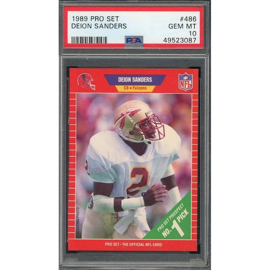 Deion Sanders 1989 Pro Set Football Rookie Card RC #486 Graded PSA 10 - 8'6" x 11'6"