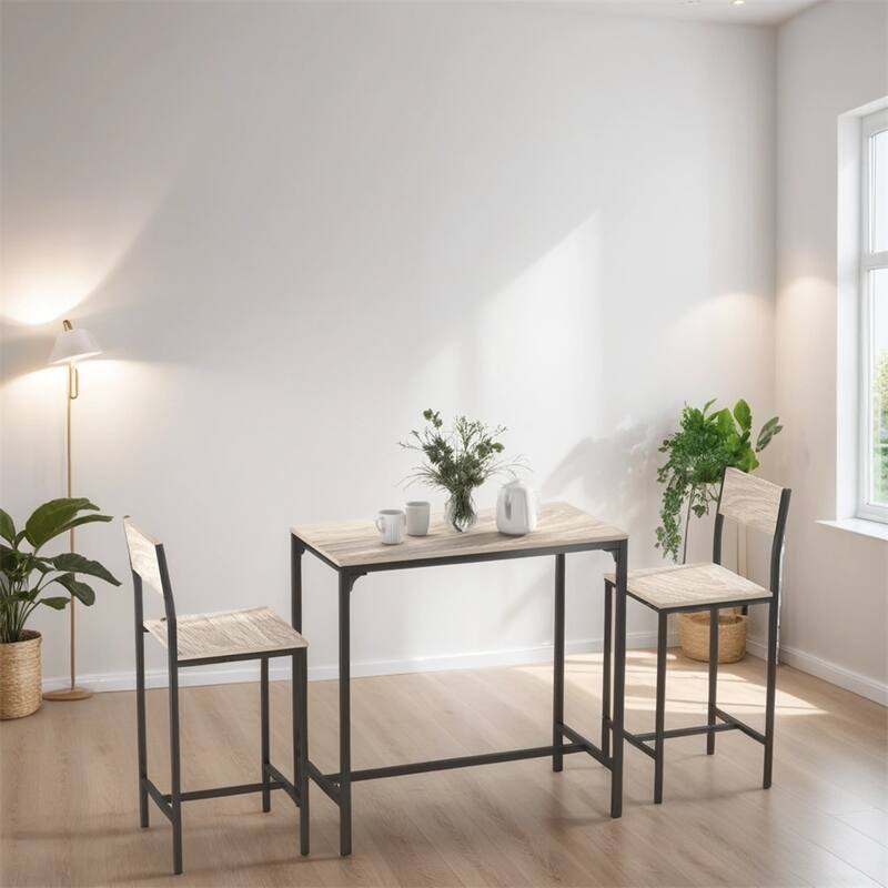 3 Piece Wood Industrial Counter Height Dining Table Set