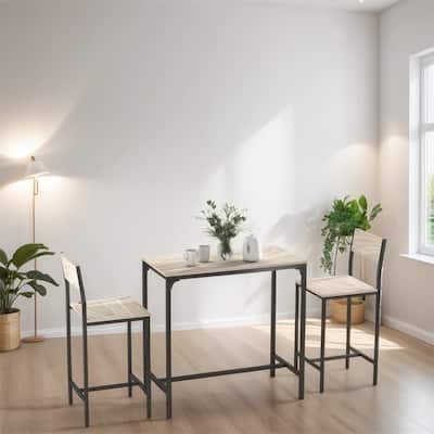 3 Piece Wood Industrial Counter Height Dining Table Set
