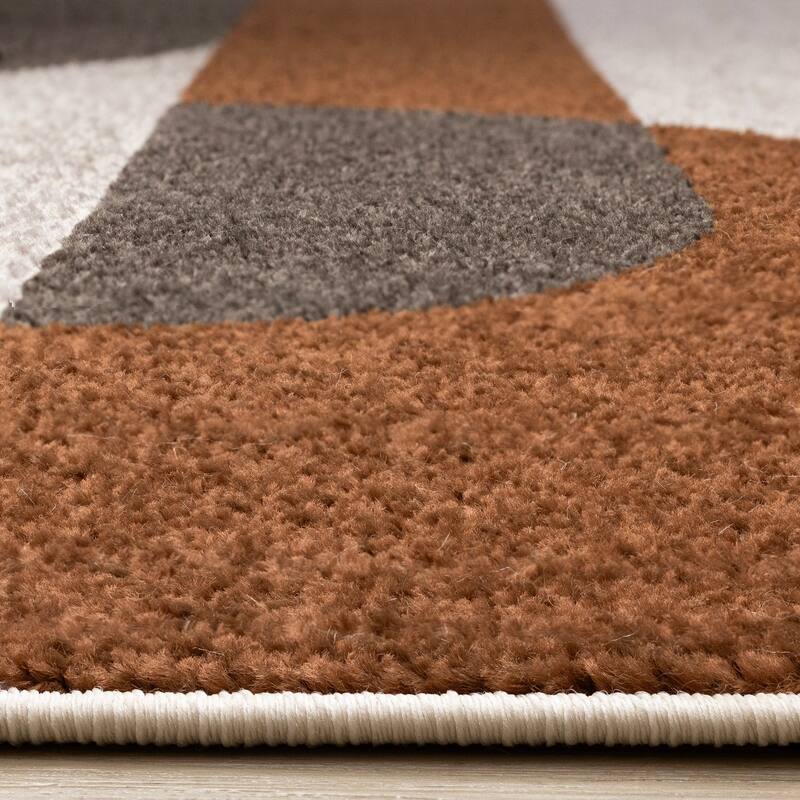 Marley Collection - Geometric Curves Taupe Oxblood Area Rug