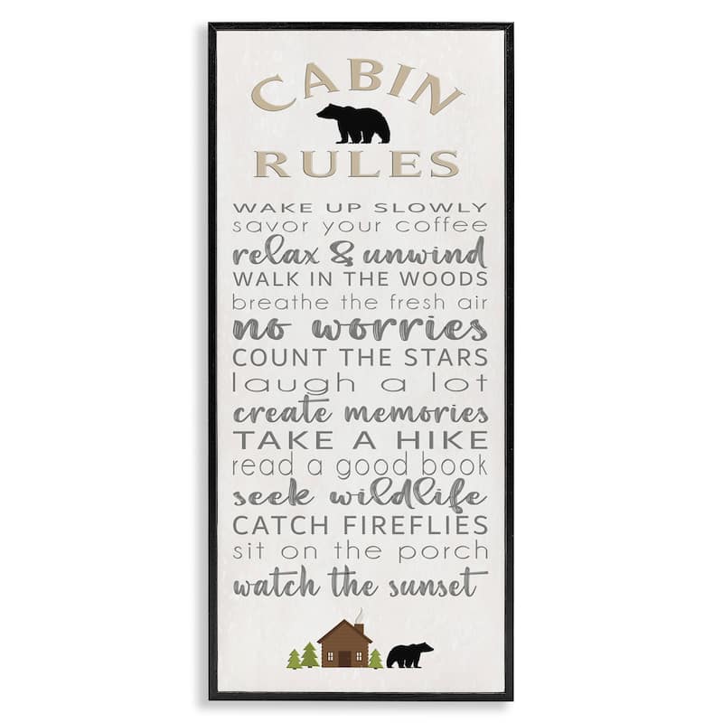 Stupell Fun Adventure Cabin Rules Framed Giclee Art Design By Seven Trees Design - 13 x 30 - Black