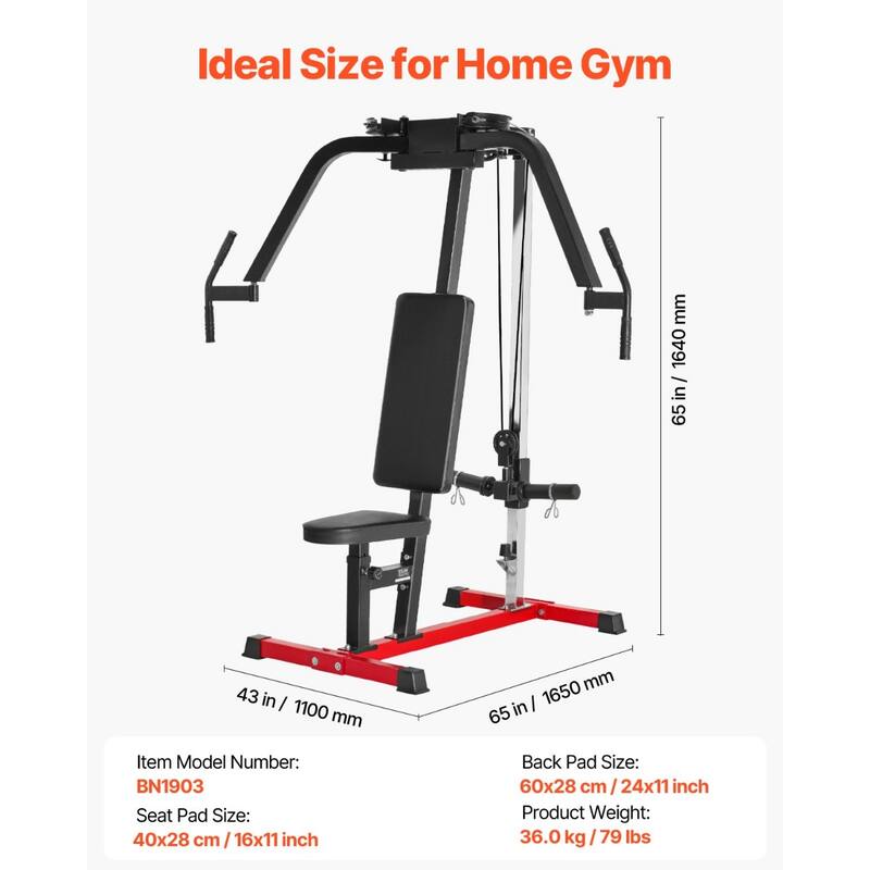 Multi-Function Upper Body Workout Machine Seated Dip Press with Adjustable Seat and Grip - 43” x 65” x 65”