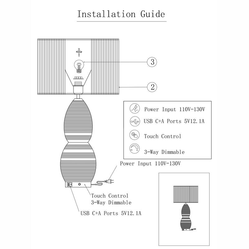 Brise 27" Rattan Table Lamp with USB 3-Way Touch Dimmer