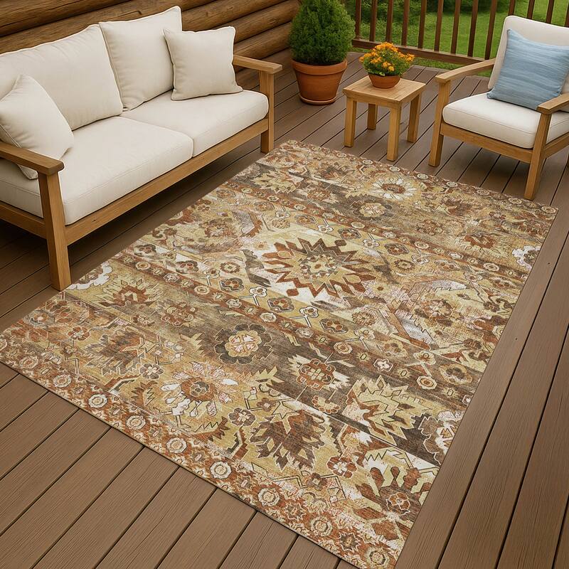 Machine Washable Indoor/ Outdoor Traditional Hudson Chantille Rug - Gold - 2'6" x 3'10"