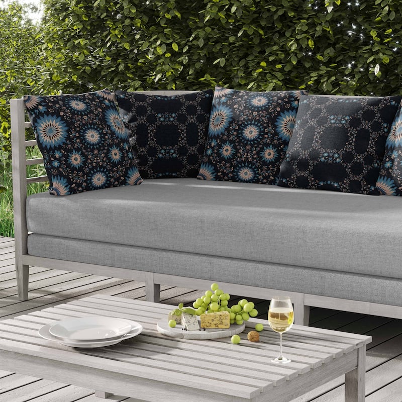 Delightful Dandelions Indoor/Outdoor Reversible Throw Pillow Black and Blue