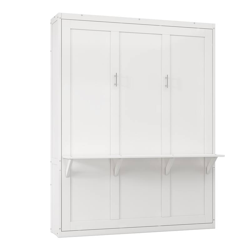 White Murphy Bed Desk Combo Chest Convertible Cabinet Bed Wall Bed Folding Space Saving Cube Bed Platform Low Profile Bed