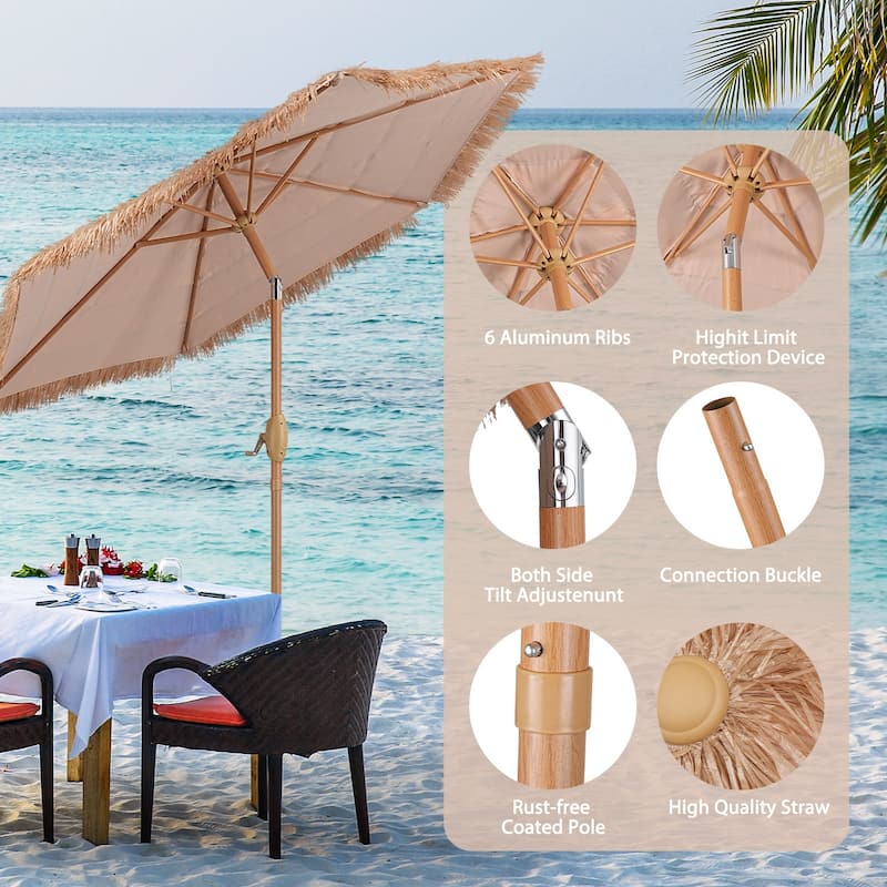 Autlaycil 7.5ft Thatched Tiki Umbrella with Light,Beach Umbrella for patios outside