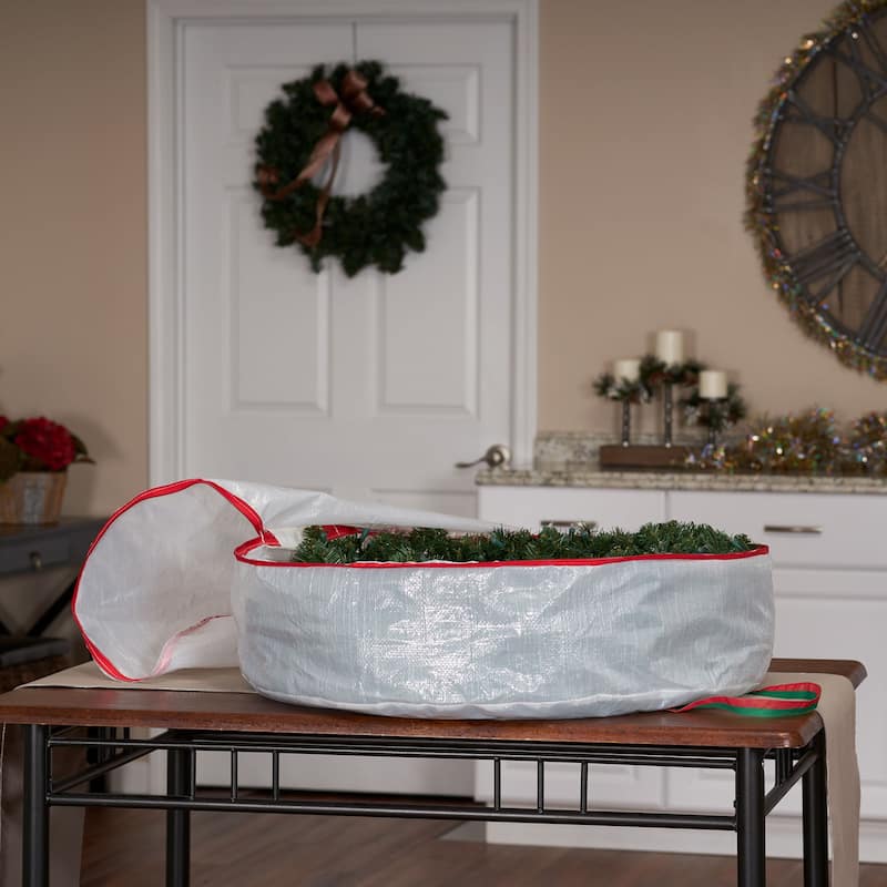 Household Essentials Christmas Wreath Storage Bag with Handles and Reusable Label