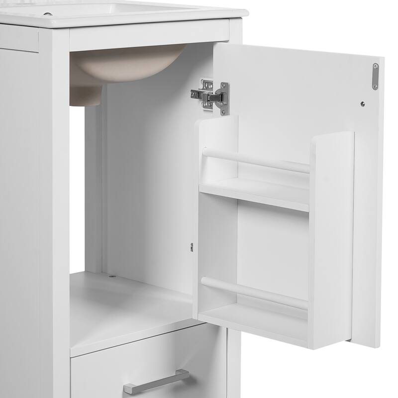 Roomfitters 18" Modern Bathroom Vanity with Ceramic Sink, Soft-Close Drawer, Divider Drawer and Door Organizer