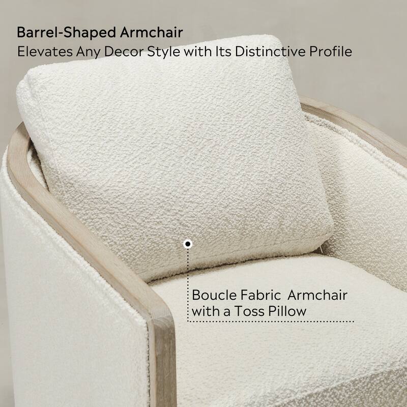 KINWELL 31"W Oak Frame Upholstered Swivel Barrel Armchair