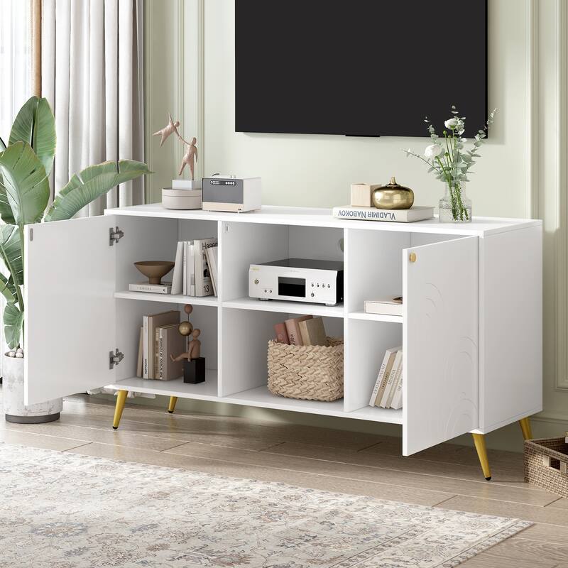 Roomfitters Modern TV Stand for up to 55 Inch TV, Media Console with Adjustable Shelf, Metal Legs and Handles