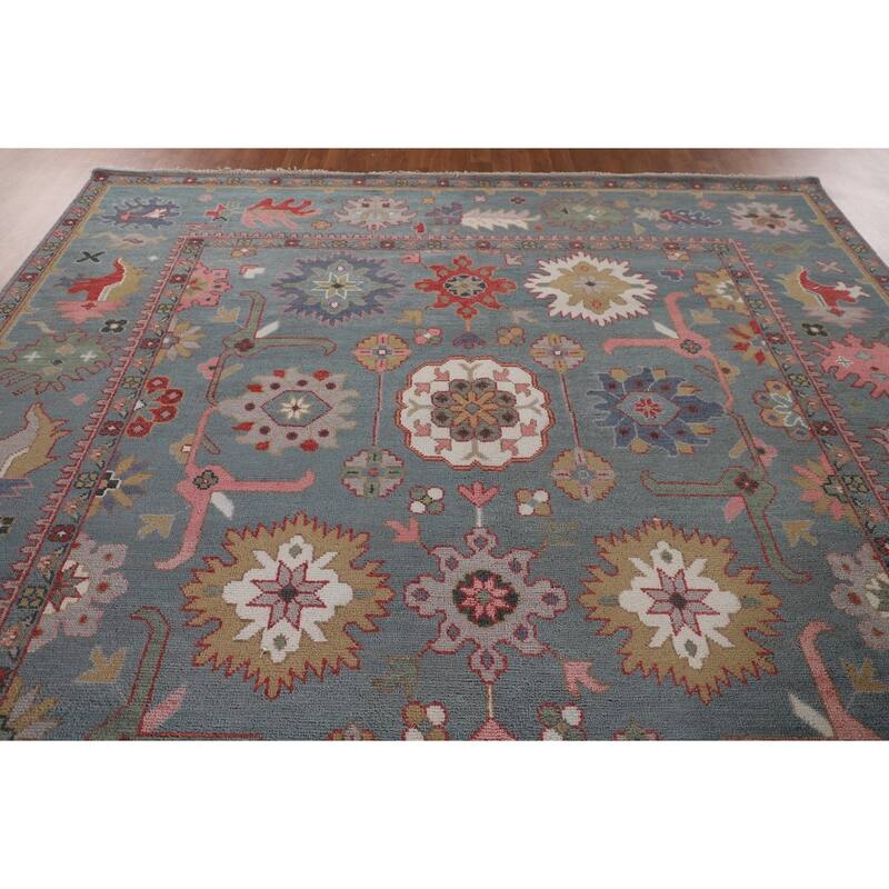All-Over Floral Oushak Indian Area Rug Handmade Wool Carpet - 9'1"x 11'9"