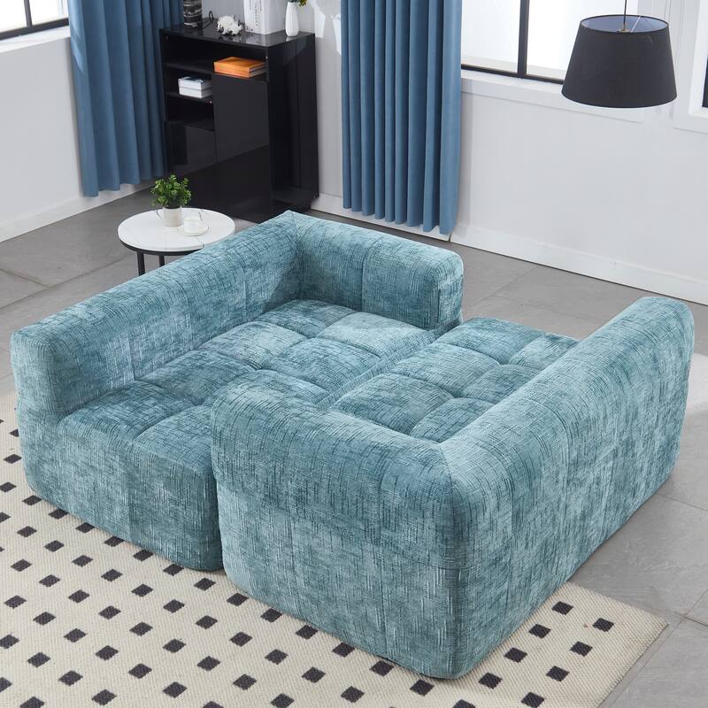 Chenille Loveseat Sofa Upholstered Deep Seat Sofa, Lounge Couch Corner Sofa Minimalist Modular Couches for Apartment